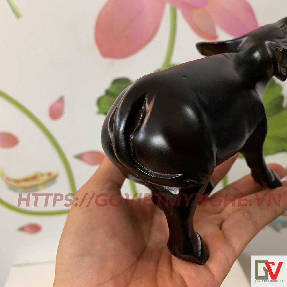 [Tượng con trâu] 01 tượng trâu gỗ trang trí phong thủy - Dài 15cm - Điêu khắc gỗ nguyên khối - Màu nâu đen