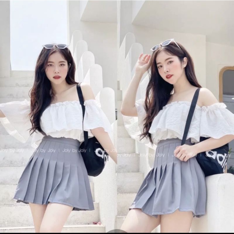 Set áo bẹt vai chân váy tennis xinh