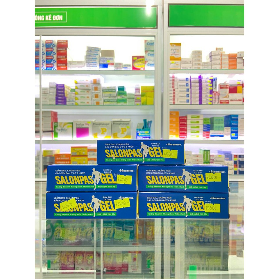 Hộp Salonpas Gel, giảm đau khớp, đau cơ, đau vai, bầm tím, tuýp 15,30g, túi
