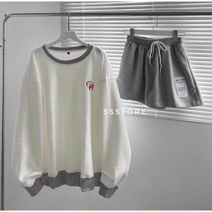 Set bộ nỉ bông dài tay kèm quần short nỉ