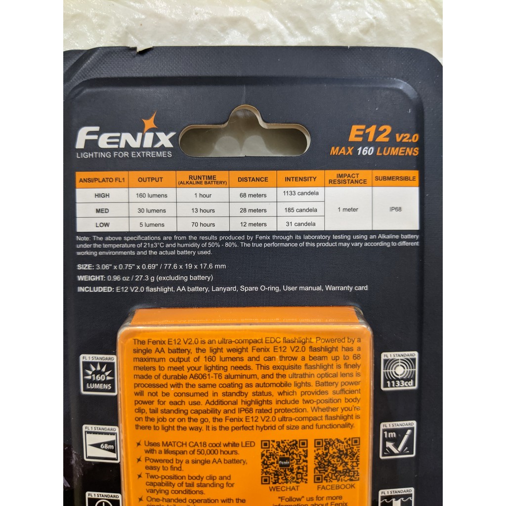 FENIX E12 V2 ĐÈN PIN MAX 160 lumens