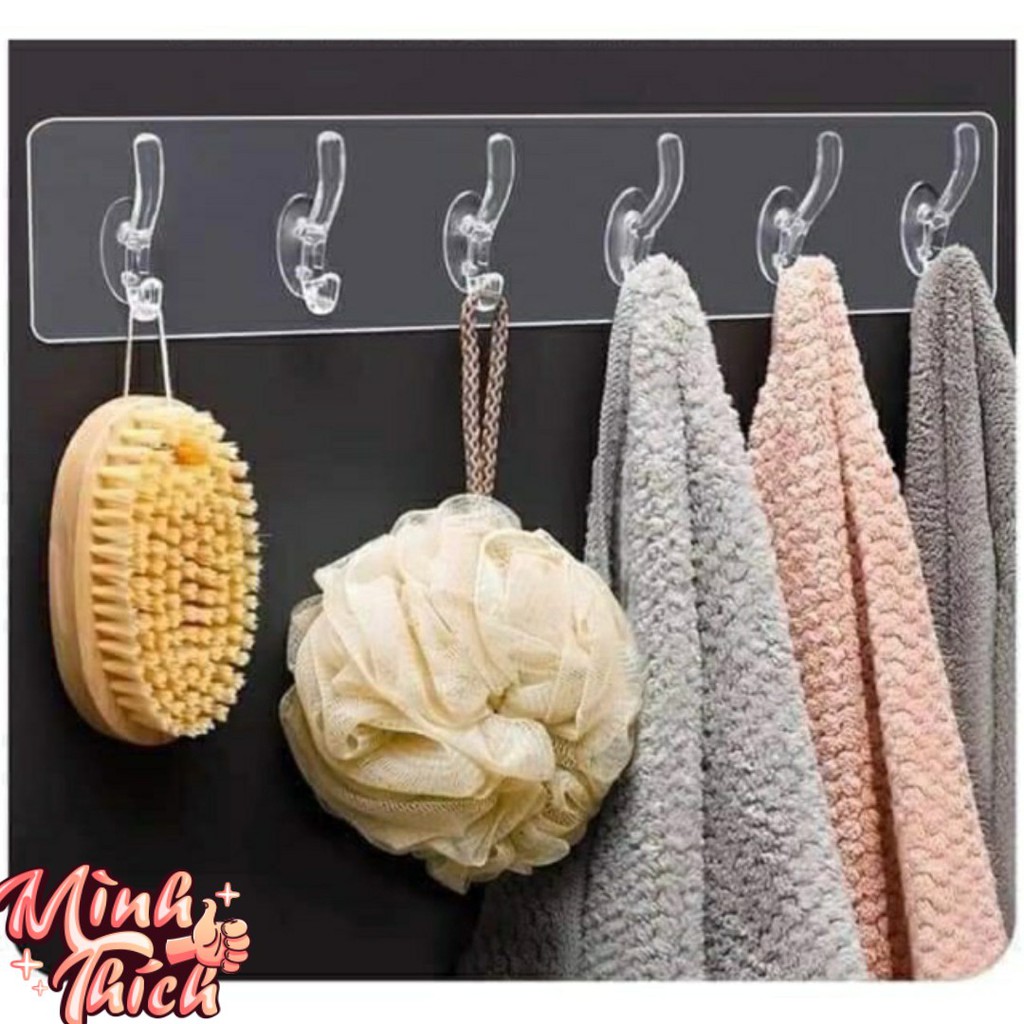 MÓC DÁN TƯỜNG - Thanh 6 móc dán tường treo đồ dùng phòng tắm, nhà bếp tiện lợi