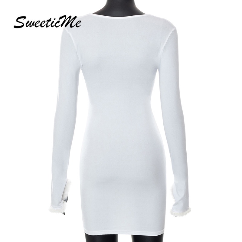 Đầm Tay Dài Cổ Chữ V Màu Trơn Thời Trang   Quyến Rũ Cho Nữ