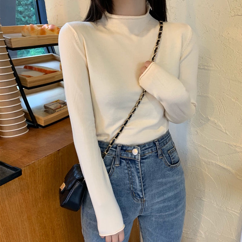 Áo Sweater Dệt Kim Cổ Cao Dáng Ôm Hàng Quảng Châu Loại 1 Thời Trang Thu Đông Cho Nữ Áo Giữ Nhiệt Nhiều Màu Sắc