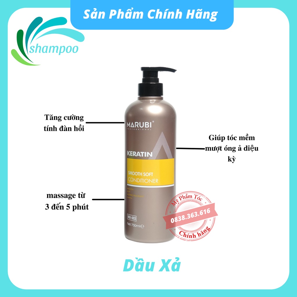 Dầu gội đầu KERATIN MARUBI 750ml cặp dầu gội xả phục hồi hư tổn giảm rụng tóc chính hãng