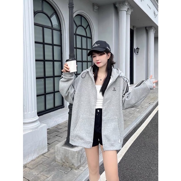 Áo Khoác Nỉ Rót Tay Thêu 35 GYUOP Unisex [FREESHIP] Hoodie zip form rộng tay bồng kiểu dáng thể thao đường phố hàn quốc