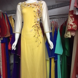 Áo dài mẹ von lưới 4 tà