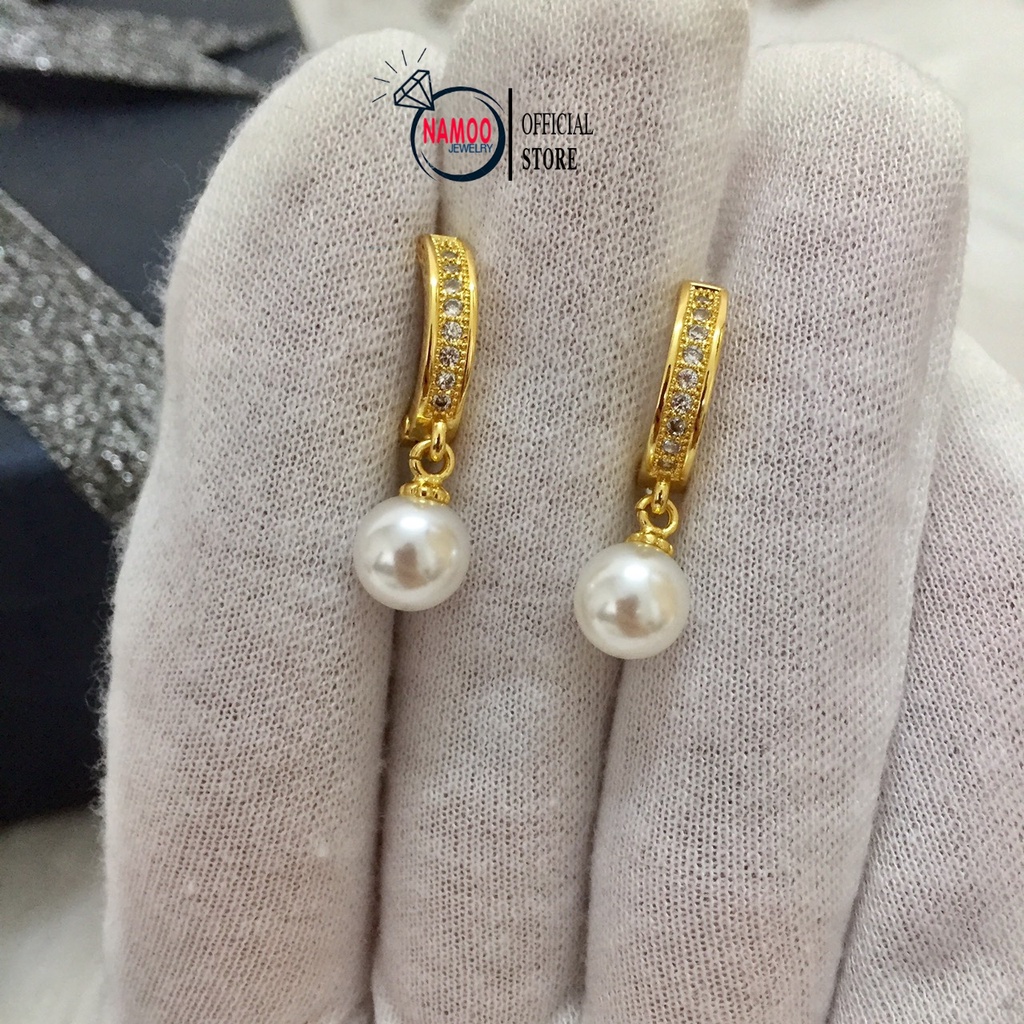 Hoa Tai Ngọc Trai Nhân Tạo Nữ, Khuyên Tai Mạ Vàng T568 Namoo Jewelry