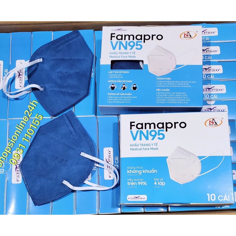 ✅ Khẩu Trang Y tế VN95 , N95 màu xanh navi chính hãng Famapro Nam Anh