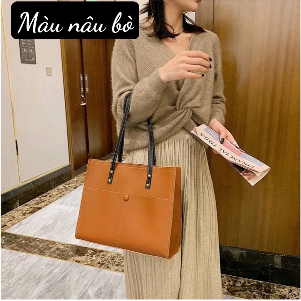 Túi da tote bản to túi đeo vai nữ vừa máy tính sổ a4