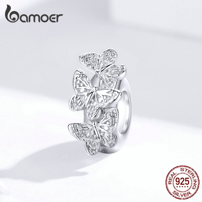 Hạt xỏ BAMOER bằng bạc 925 hình cánh bướm dùng làm vòng đeo tay thời trang