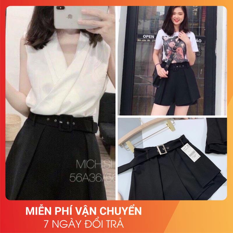 [Loại 1/Video thật]Quần short nữ lưng cao 24APRIL  Quần giả váy chất tuyết mưa kèm đai dễ mix đồ