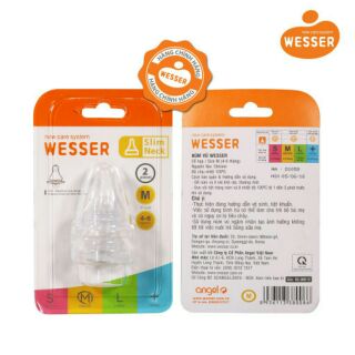 (Mẫu mới) Núm wesser cổ hẹp đủ size ( 1 vỉ 2 cái)