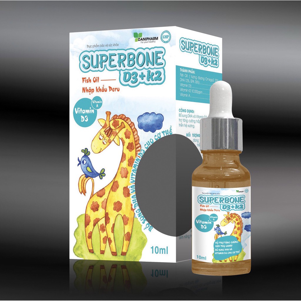 Combo 2 lọ SUPERBONE D3K2 Danipharm, hấp thu canxi, giảm nguy cơ còi xương ở trẻ, hỗ trở tăng chiều cao