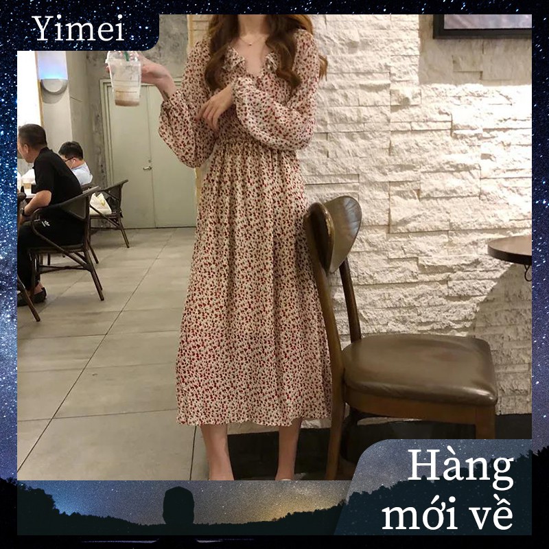 ⭐0412⭐ French floral long-sleeved dress
