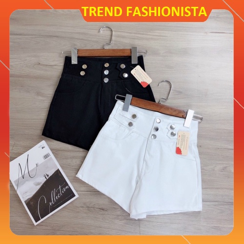 Quần đùi kaki nữ lưng cao phối nút hàng chuẩn Trend Fashionista