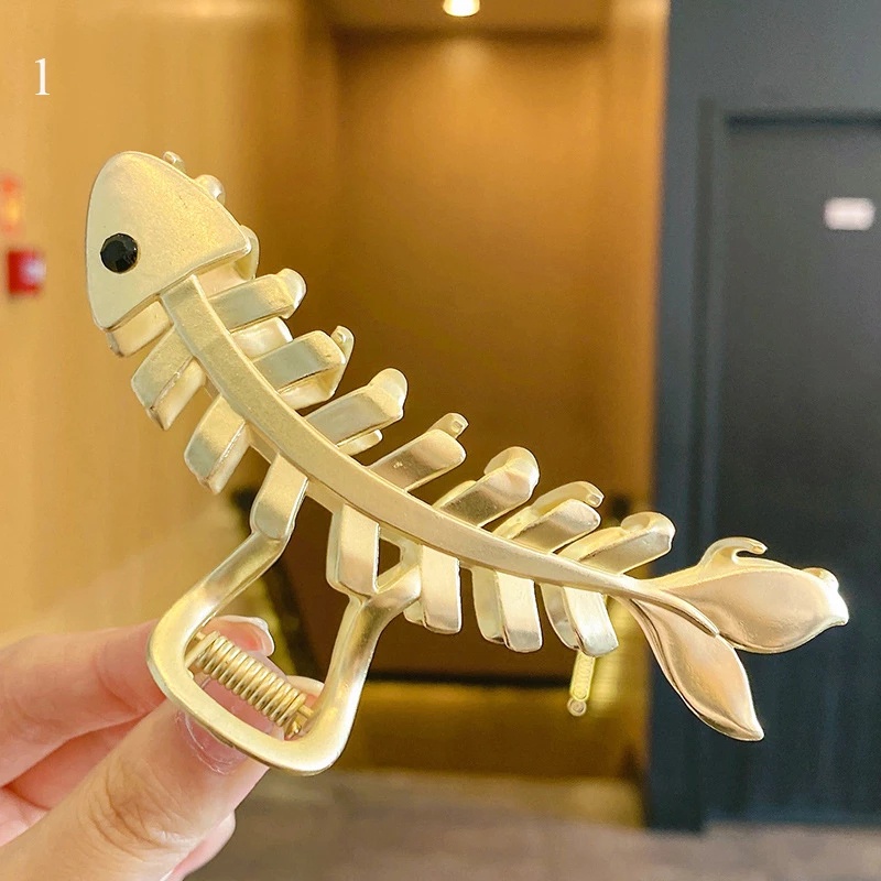 Kẹp Tóc Kim Loại Hình Xương Cá Đính Đá Đơn Giản Thời Trang