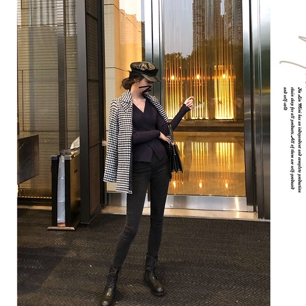 Áo dệt kim IELGY tay dài cổ chữ V dáng ôm phong cách phương Tây thời trang cho nữ