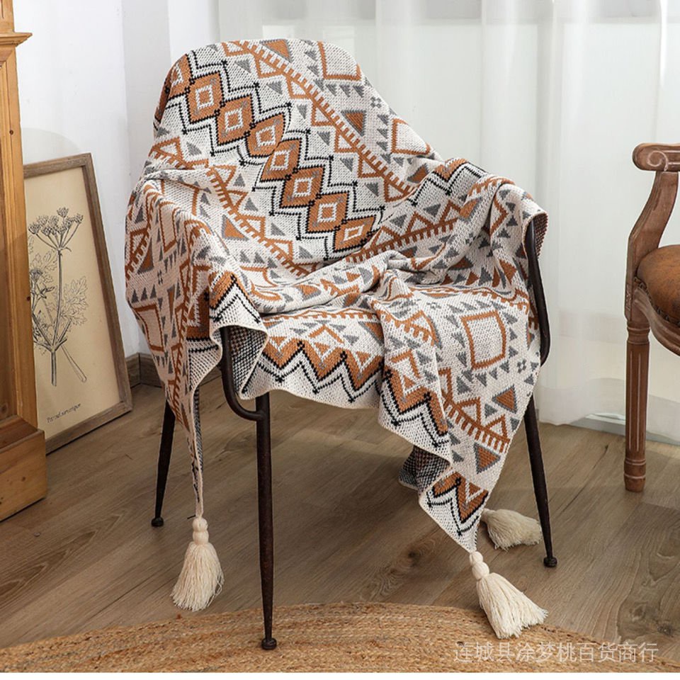 Chăn Cotton Dệt Kim Phong Cách Bắc Âu Phủ Toàn Bộ Ống Chân
