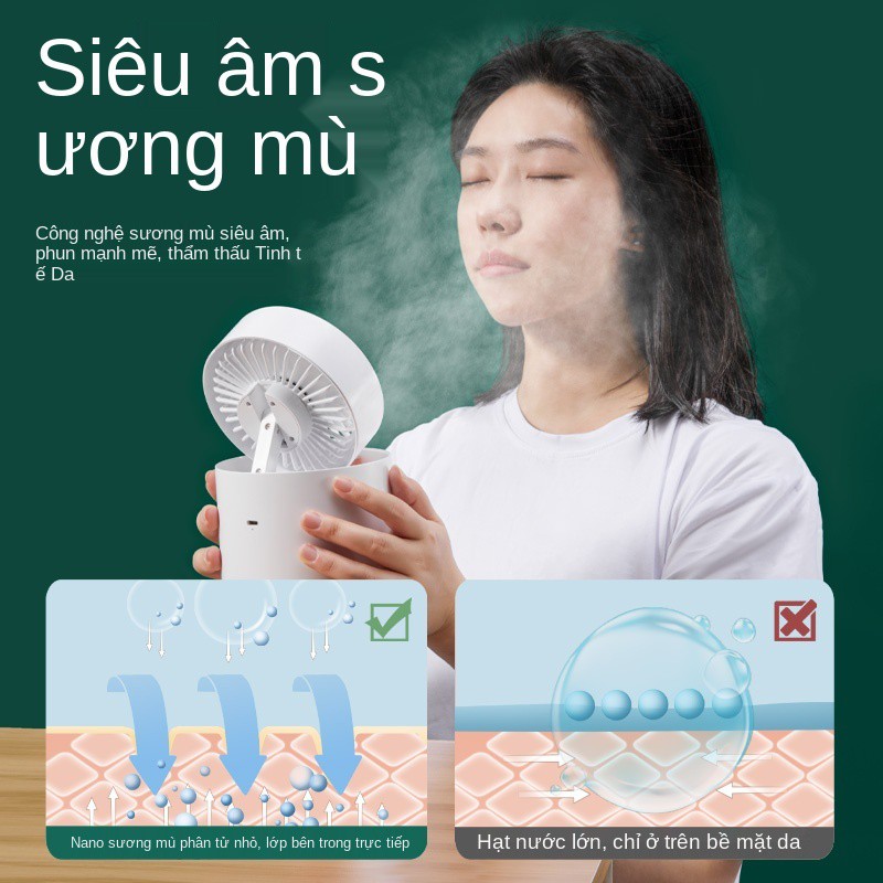 Quạt phun sương nhỏ làm lạnh điện di động có thể sạc lại tia nước mát tạo tác ẩm usb để bàn gấp mini điều hòa ký túc xá