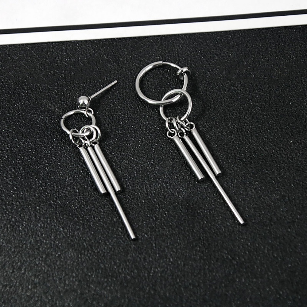 Khuyên tai tròn bằng thép không gỉ phối tua rua thời trang hiphop cho nam