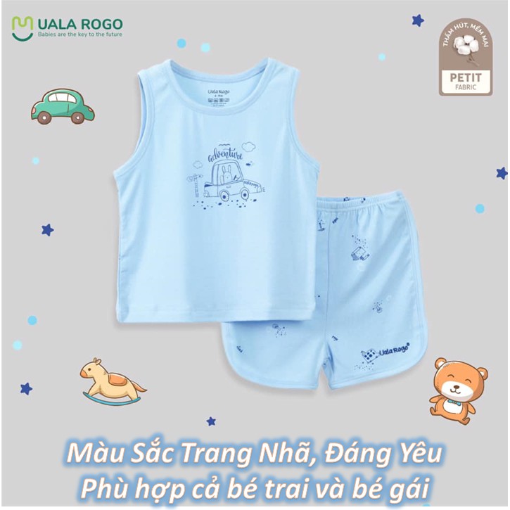 [UalaRogo 2222] Bộ Cộc Ba Lỗ Petit Siêu Mềm Mịn Cao Cấp Thấm Hút Tốt | In Hình Giao Thông | Bé Trai Bé Gái