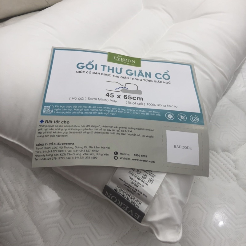 Ruột Gối Thư Giãn Massage Cổ Everon Bông Micro Siêu Mềm 45x65