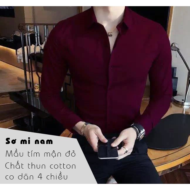 (Xả hàng) sơ mi tím mận đỏ, chất thun cotton