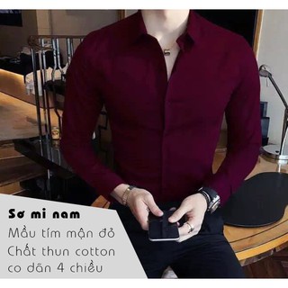 Sơ mi nam dài tay, mầu tím mận đỏ, chất cotton thun co dãn 4 chiều, mịn mát