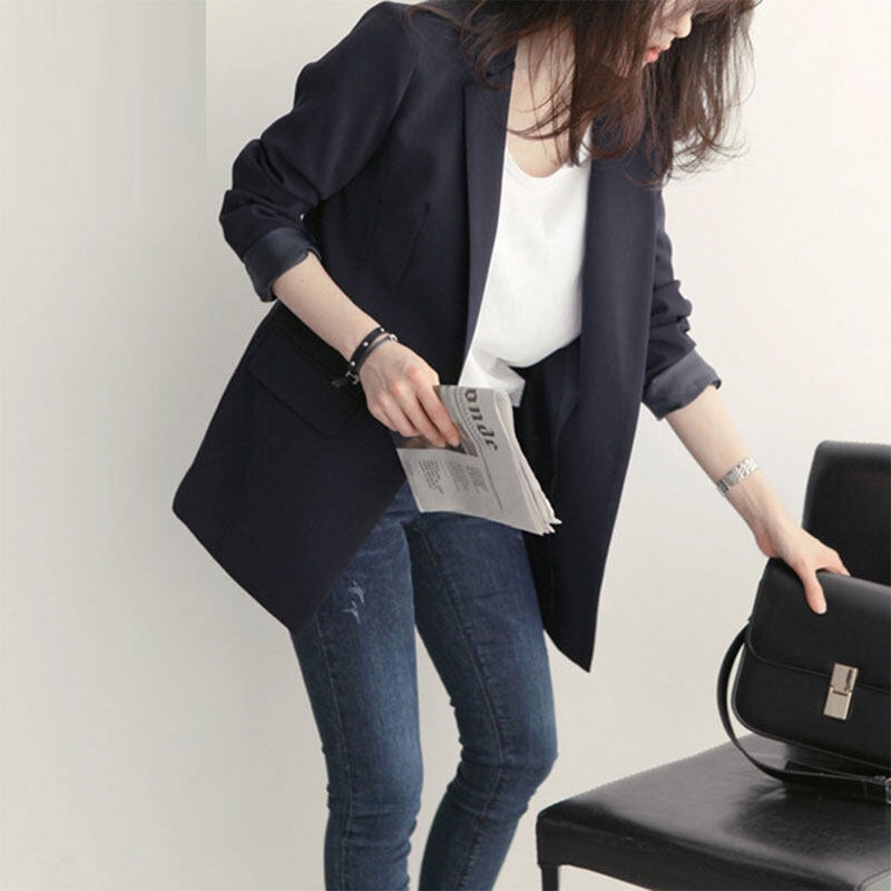 Áo khoác blazer XINLANYASHE mỏng nhẹ màu trơn tay dài kiểu Hàn Quốc cho nữ áo khoác