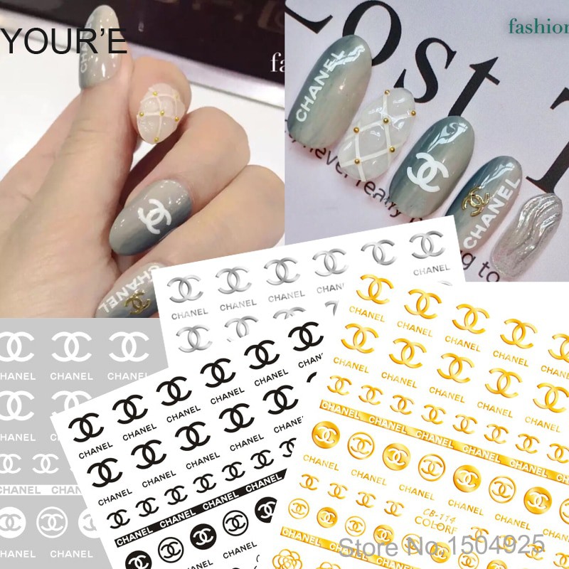 Sticker dán móng tay nail sticker trang tr móng mẫu thương hiệu, chữ kí inforgraphic độc đáo