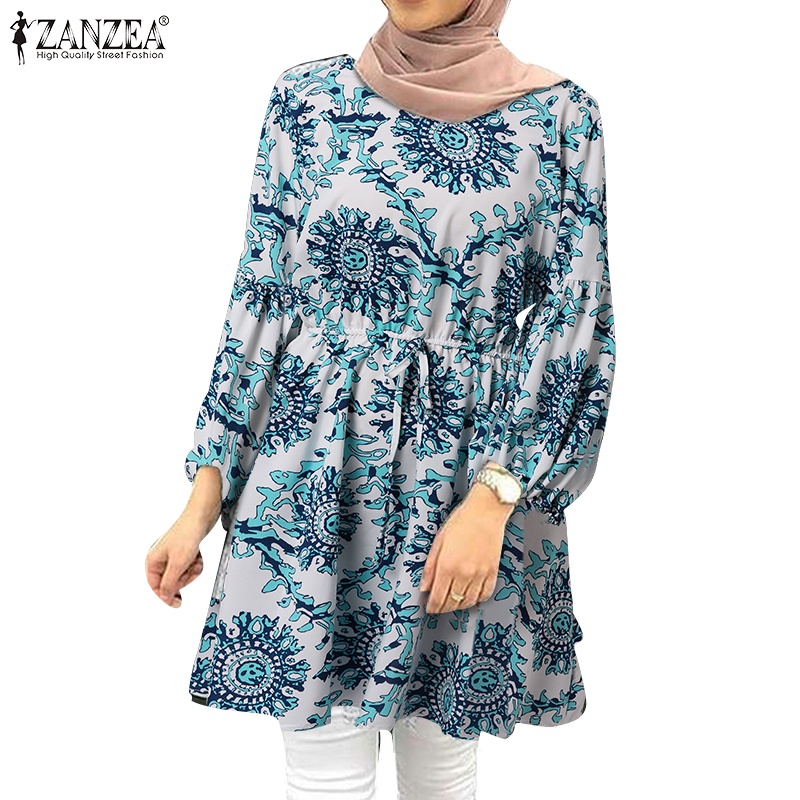 Zanzea Áo Kiểu Tay Dài Phồng Eo Co Giãn In Họa Tiết Đường Phố Thời Trang Cho Nữ