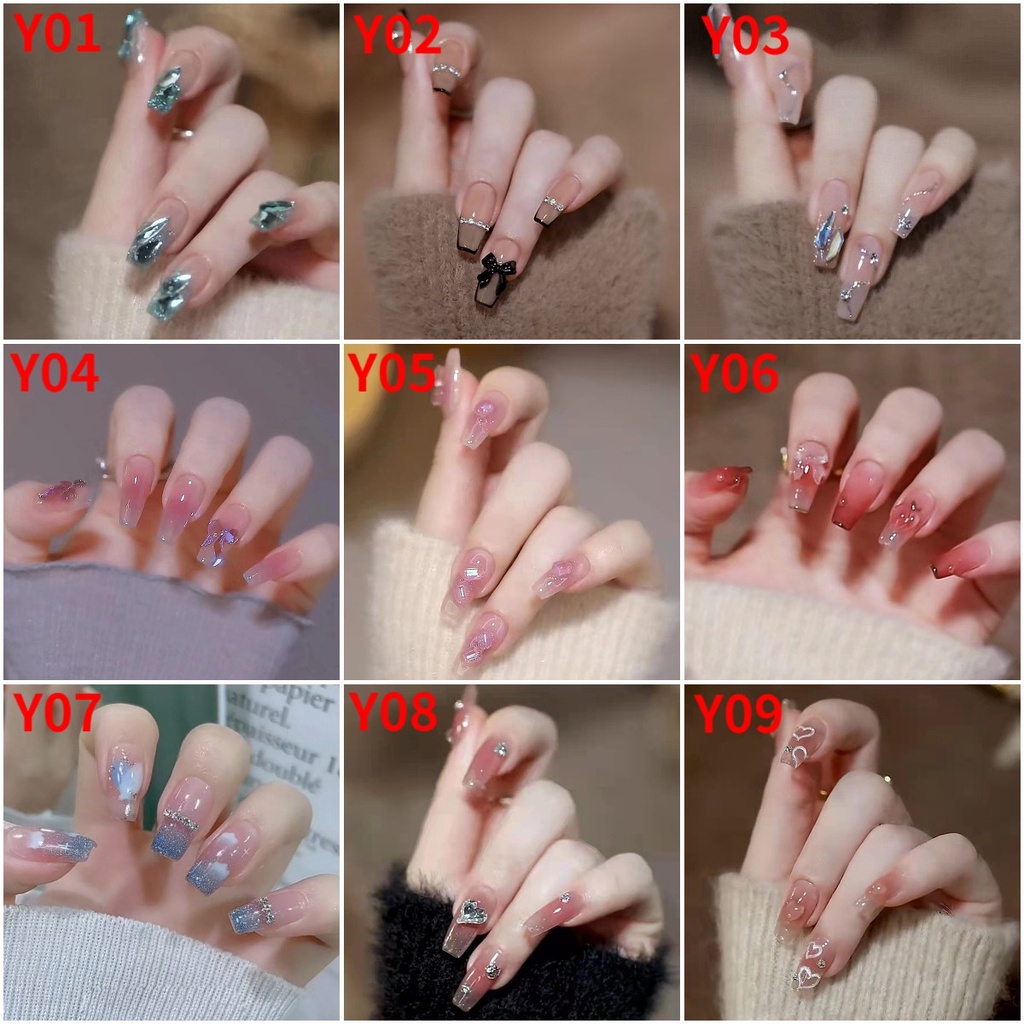 Set 24 móng tay giả thời trang kiểu nơ xinh xắn cho nữ
