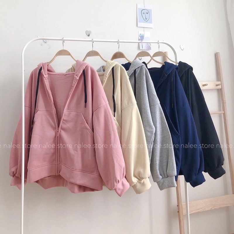 Áo khoác Hoodie nỉ bông Ulzzang tay bồng form rộng sz M L XL