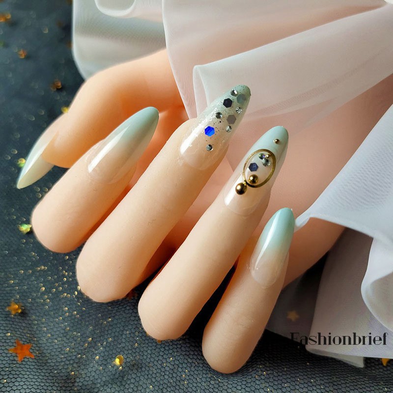 Set 24 móng tay giả đính đá thời trang nữ kèm keo