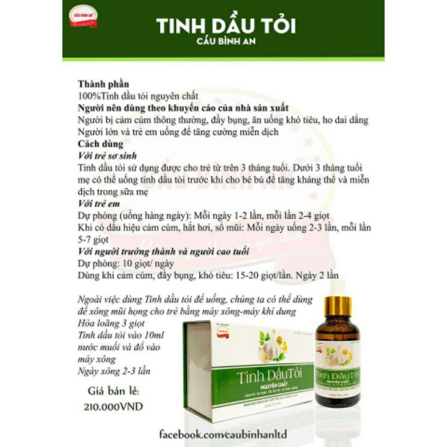 Tinh Dầu Tỏi Nguyên Chất Cầu Bình An 30ml