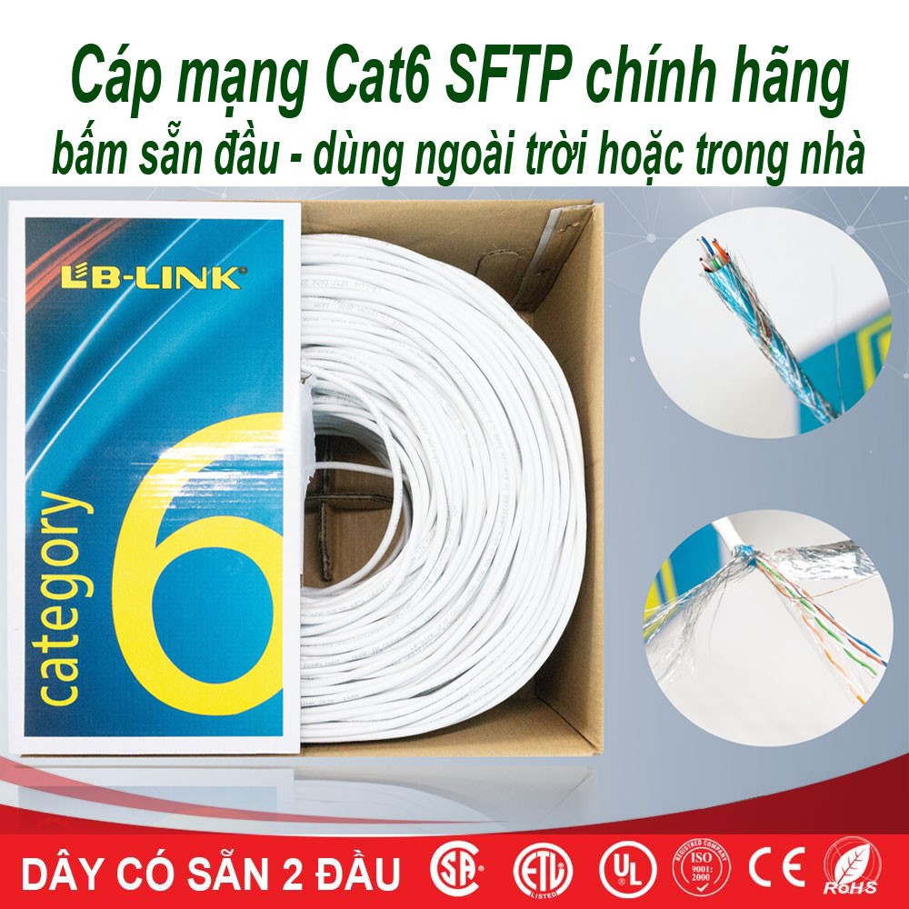 Cáp mạng  bấm sẵn 2 đầu dùng được ngoài trời Cat6 SFTP / UTP hiệu VP-Link / Golden Link dài 10m 20m 30m - Dây cáp mạng