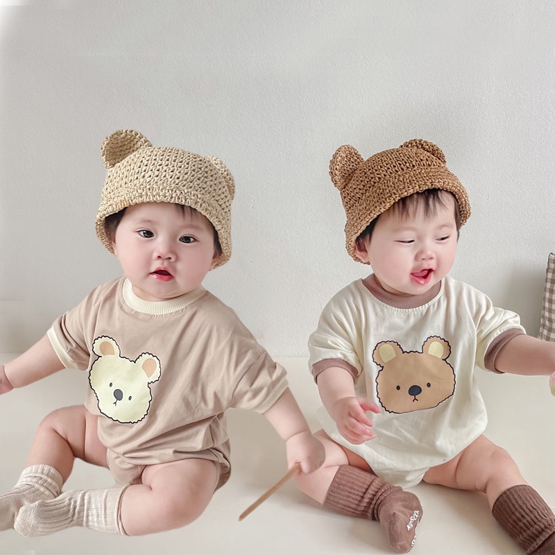 Áo Liền Quần Ngắn Tay Họa Tiết Gấu Hoạt Hình Thời Trang Mùa Hè Cho Trẻ Em