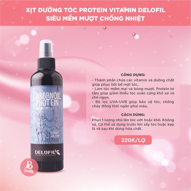 Xịt dưỡng tóc Protein Vitamin Delofil siêu mềm mượt chống nhiệt của Buddyhairs, Buddy.hairs , Buddyhair