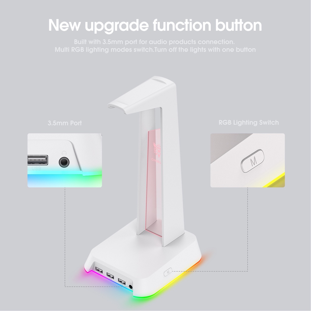 Chân đế tai nghe chơi game onikuma st2 rgb, chân đế màn hình để bàn, dấu hiệu được chiếu sáng với 3 cổng usb và 3,5 mm aux