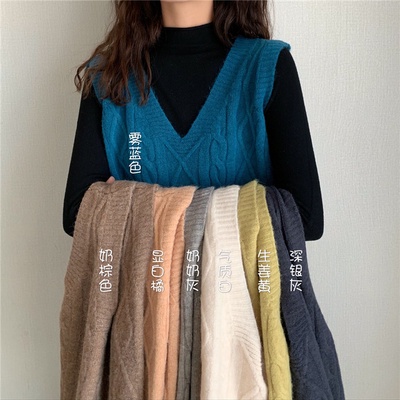 SUXI Áo Không Tay Cổ Chữ V Màu Sắc Đơn Giản Thời Trang Thu Đông Phong Cách Hàn Quốc
