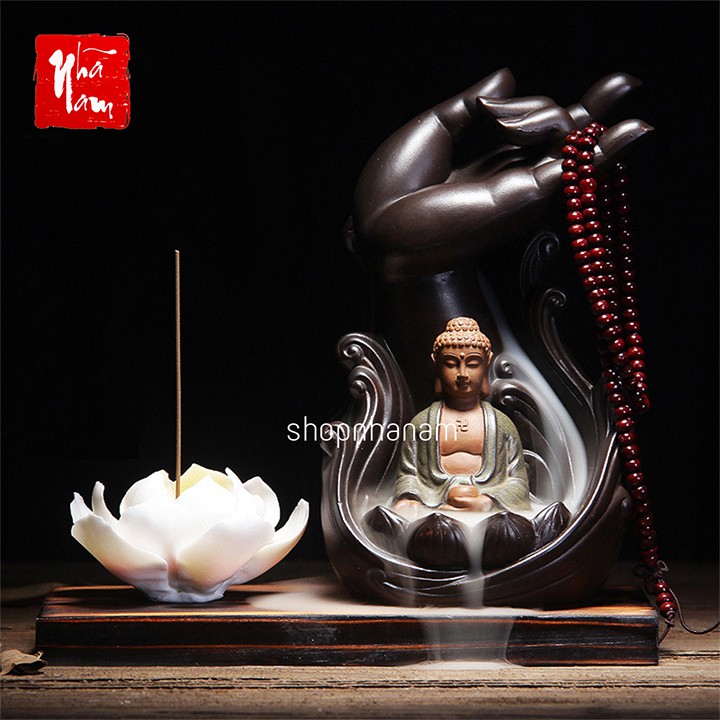 Thác khói trầm hương Phật thủ quan âm tặng 3 nụ trầm