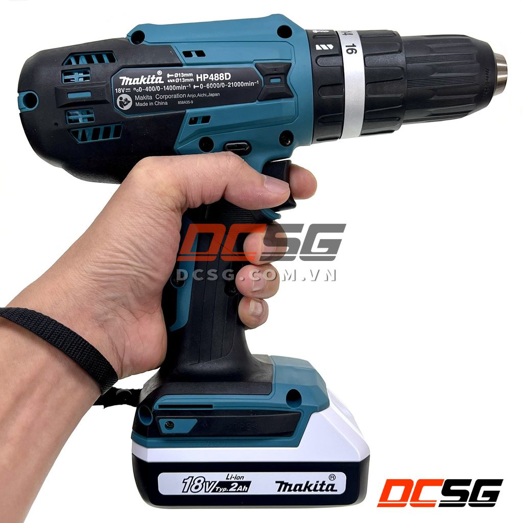 Máy khoan búa và vặn vít dùng pin Li-Ion G 18V Makita HP488DWAE | DCSG