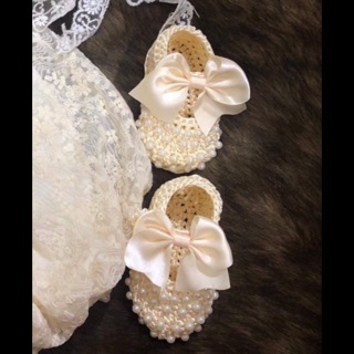 Giày HandMade bé gái phối nơ+ hạt trai