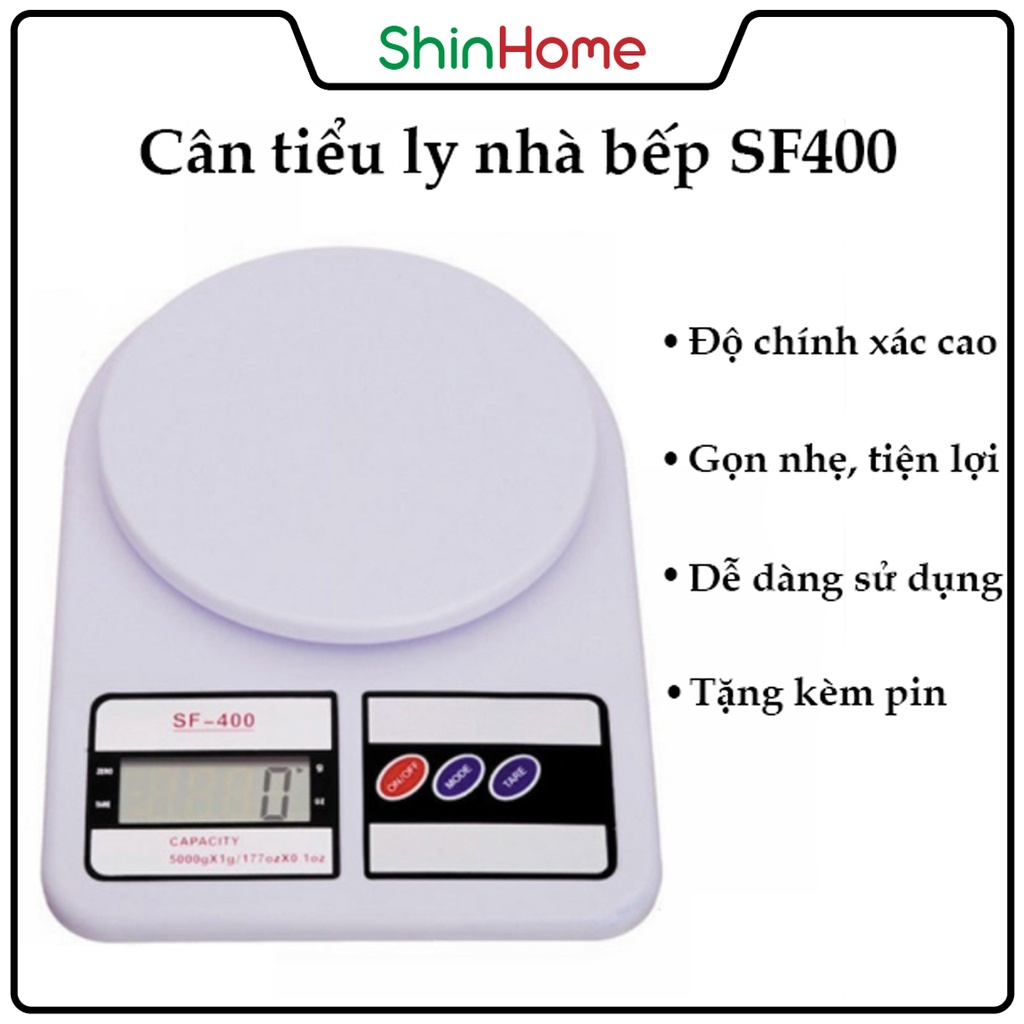 Cân điện tử nhà bếp gia đình nhỏ gọn SF 400 làm bánh (chính xác cao-kèm pin)