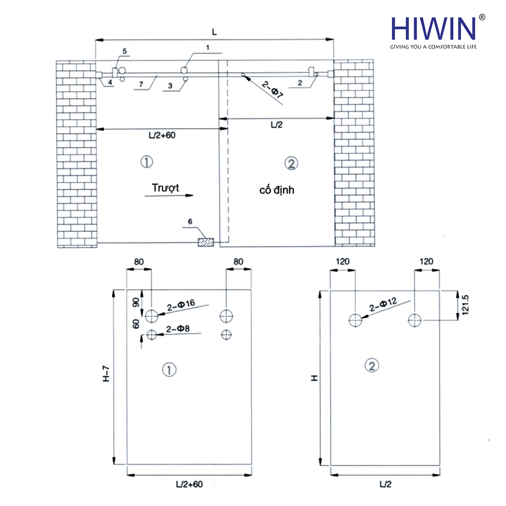 Bộ phụ kiện vách tắm kính cửa trượt ống 10x30 HIWIN SL-0001