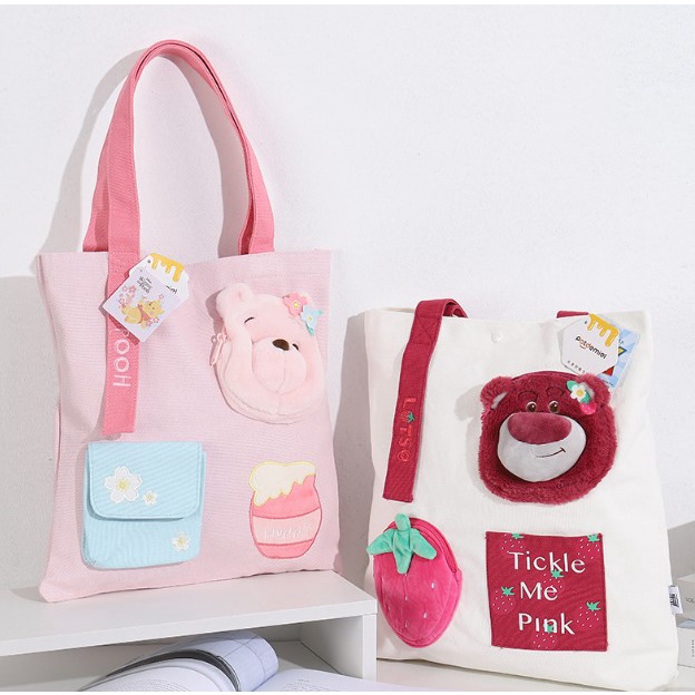 [ CHÍNH HÃNG ] Túi vải tote đeo vai chính hãng Disney nhân vật Lotso - Pooh