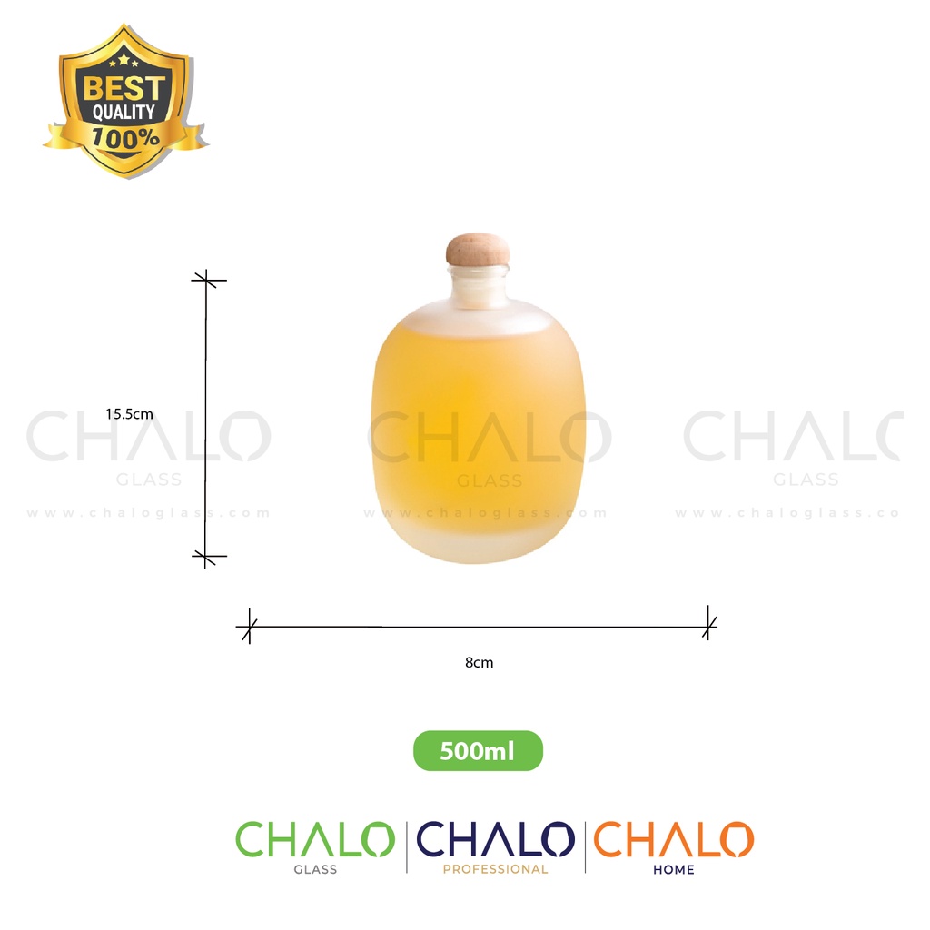 Chai thủy tinh tròn phun mờ &amp; trong suốt nắp gỗ 500ml (Chai trơn) - CTPM500-NG