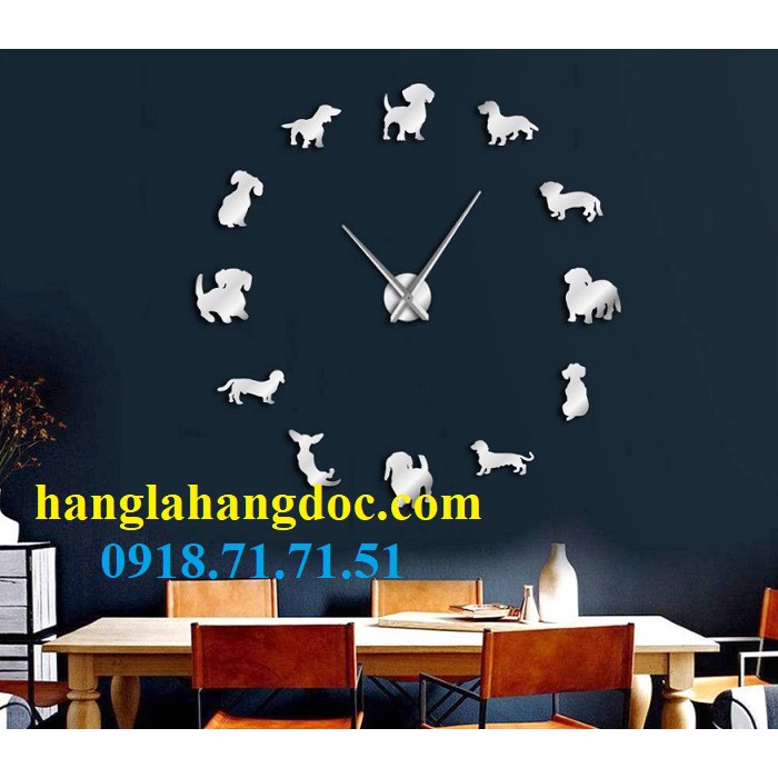 Đồng hồ dán tường DIY clock 3D hình chó cưng, mẫu số 17