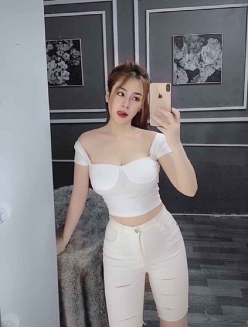 Áo croptop cúp ngực cổ U siêu hot - freesize dưới 51kg- Carotshop